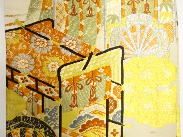  大正ロマン　御所車に松梅模様刺繍五つ紋花嫁衣装振袖2枚重ね・丸帯セット